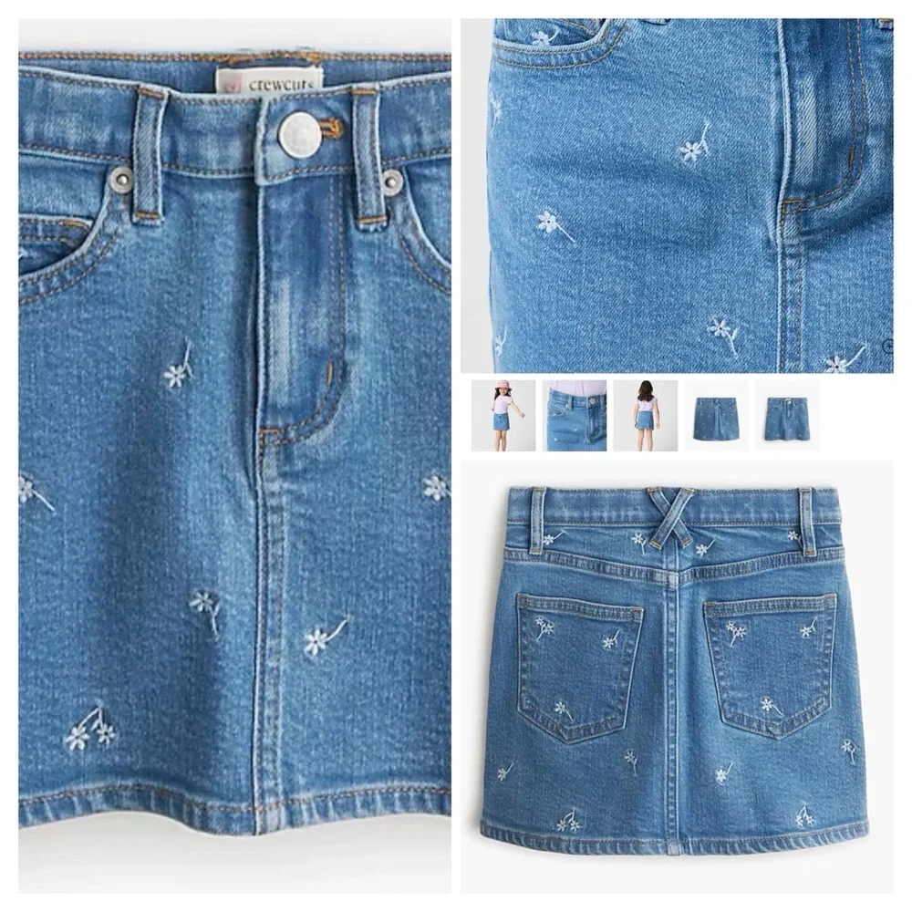 Crewcuts Denim Skirt with White Flower Accents. SO CUTE! Brand new, never worn! - Picture 4 of 7
